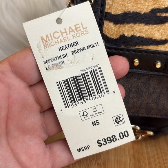 Michael Kors NWT Heather Tiger Calf Hair Leather Logo Crossbody Bag MSRP $398 - Picture 6 of 17